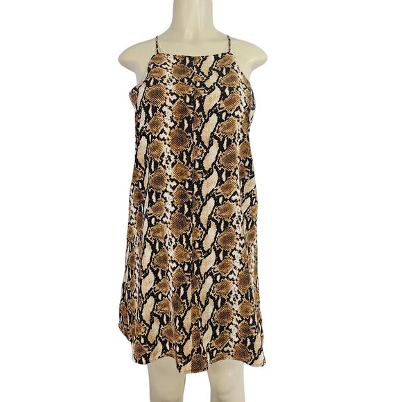 Pearl 88 Size M Snakeskin Mini Dress Spaghetti Strap High Neck Racerback Boho - Picture 1 of 14
